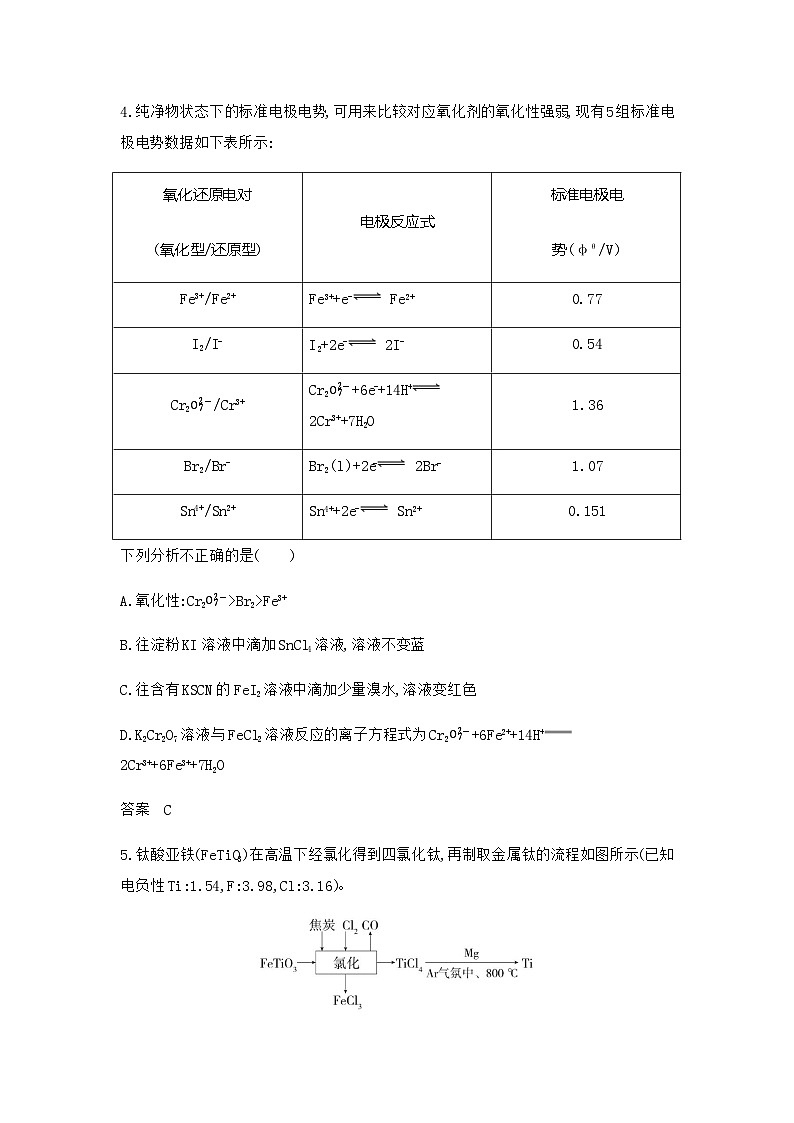 新高考化学复习专题四氧化还原反应拓展练习含答案第2页