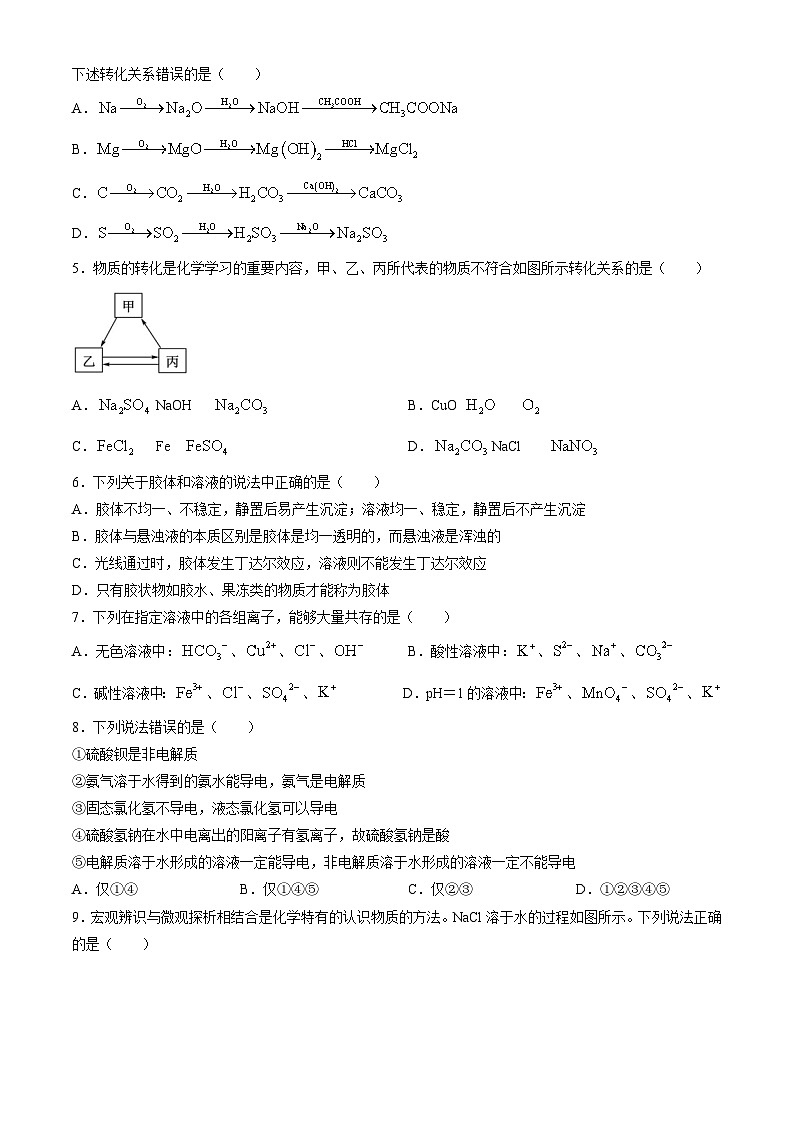 四川省成都市简阳实验学校（成都石室阳安学校）2024-2025学年高一上学期9月月考 化学试卷02