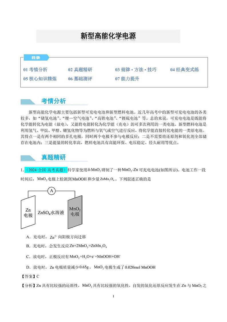 新型高能化学电源 微专题（解析版）(全国版)第1页