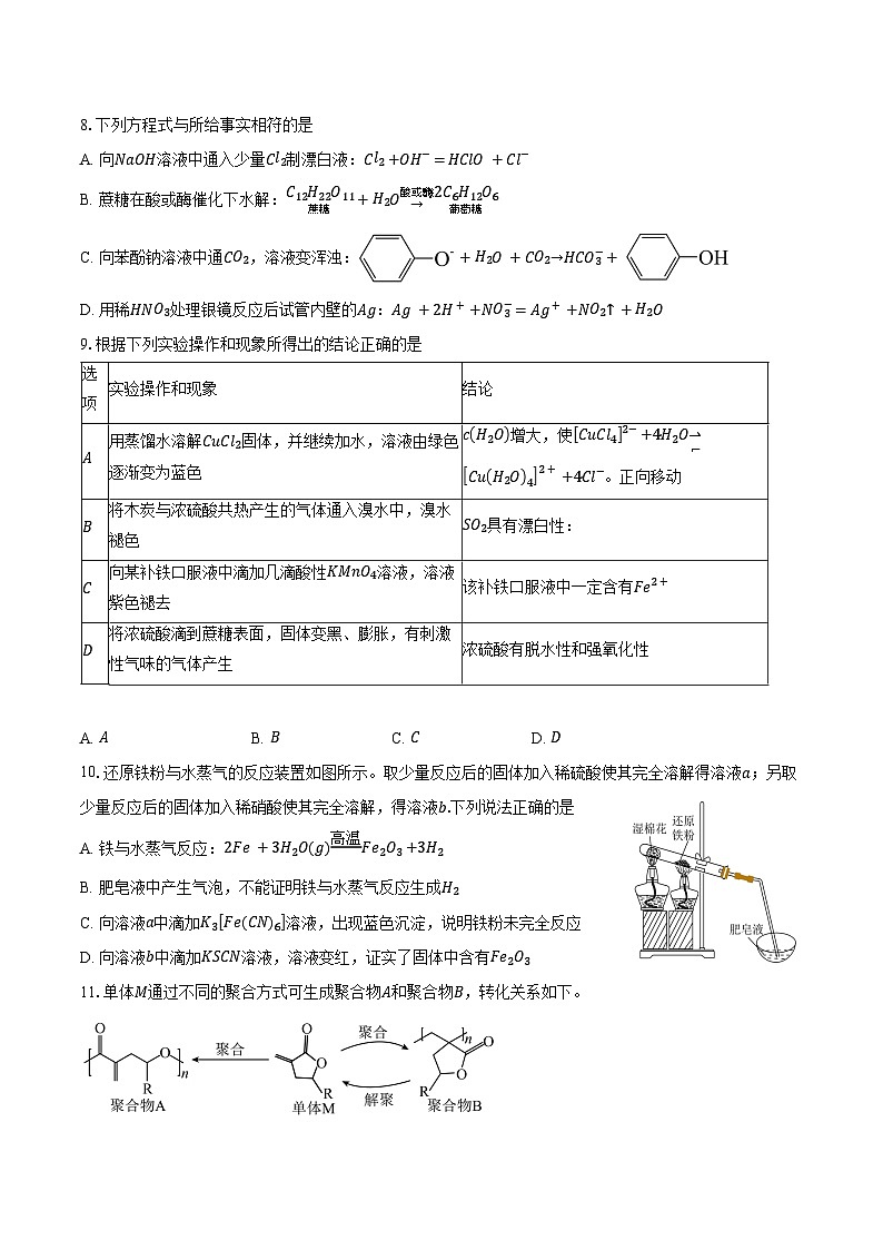 2024-2025学年北京市第一○一中学高三上学期开学考试化学试题（含答案）03