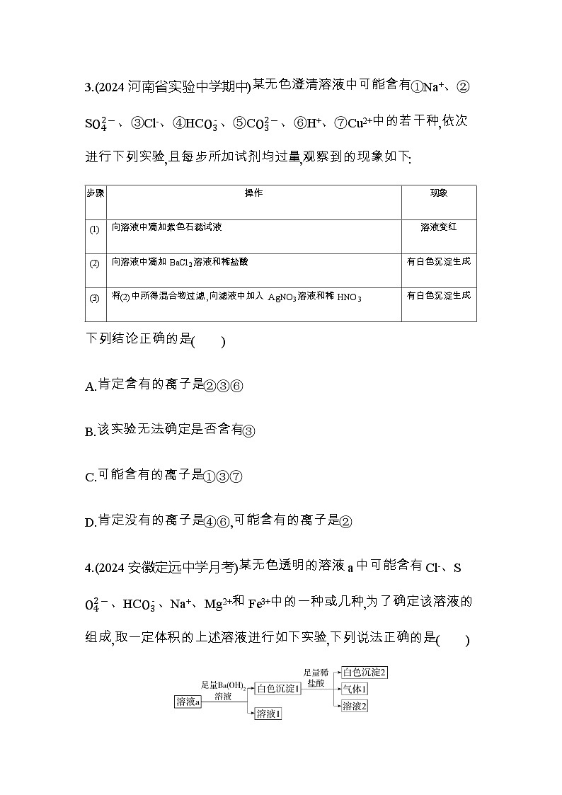 鲁科版高中化学必修第一册专题强化练3离子鉴别及推断含答案第2页