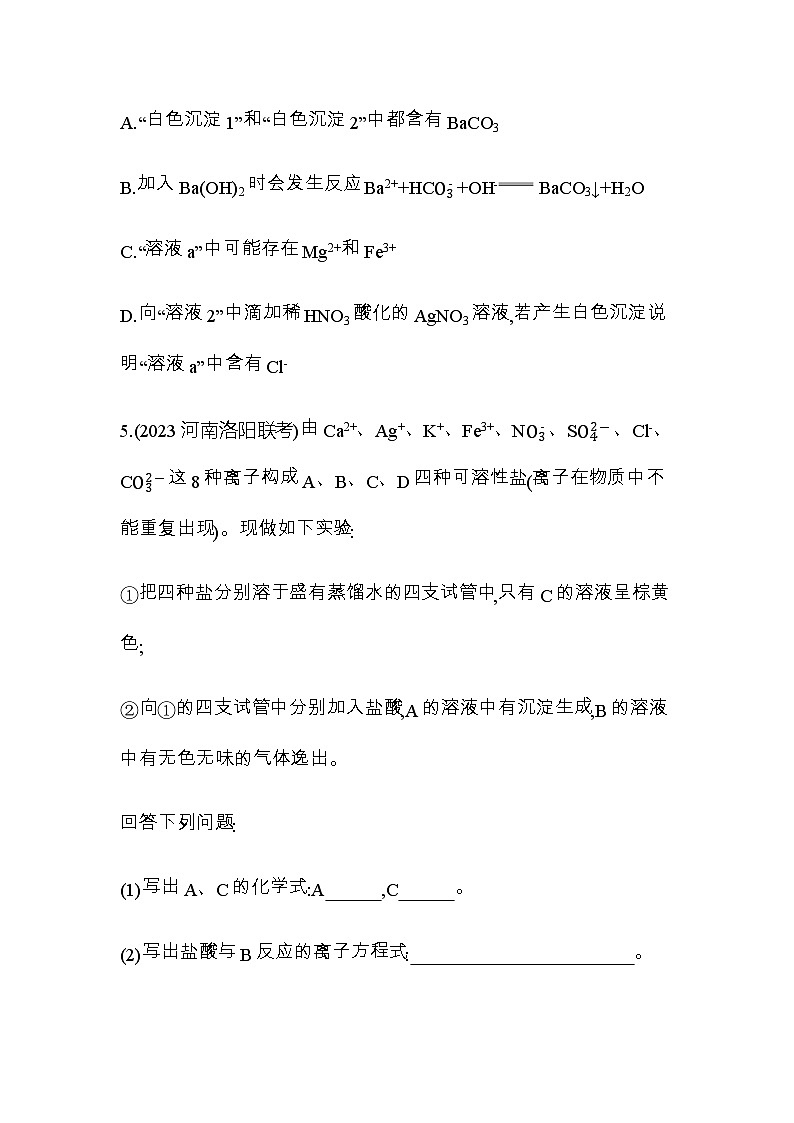 鲁科版高中化学必修第一册专题强化练3离子鉴别及推断含答案第3页