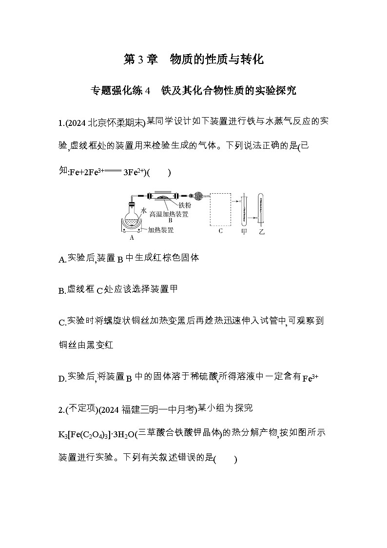 鲁科版高中化学必修第一册专题强化练4铁及其化合物性质的实验探究含答案第1页
