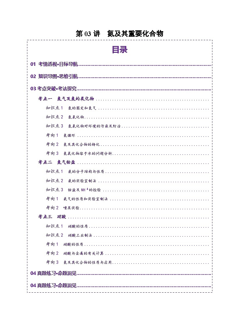 第03讲 氮及其重要化合物（讲义）（含答案） 2025年高考化学一轮复习讲练测（新教材新高考）01