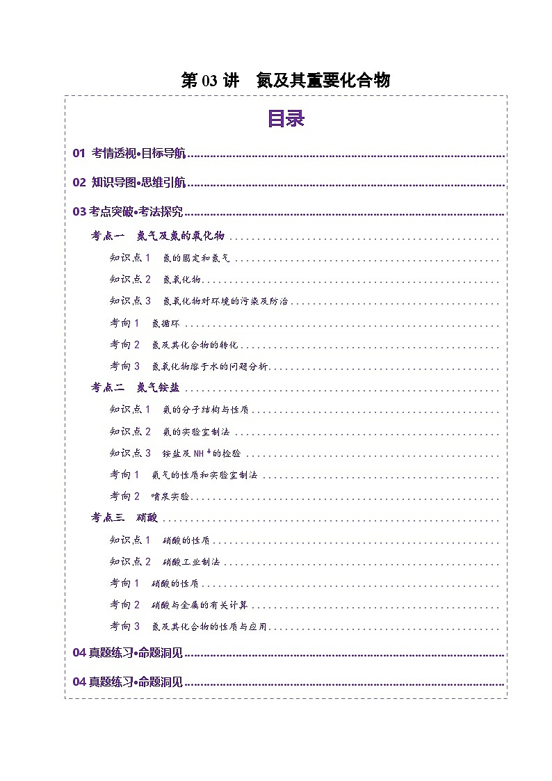 第03讲 氮及其重要化合物（讲义）（含答案） 2025年高考化学一轮复习讲练测（新教材新高考）01