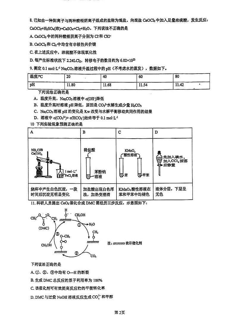 北京十中2025届高三上学期9月月考化学试题第2页