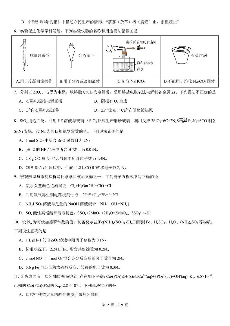 2025届东莞外国语学校高三上学期第一次月考化学试题（含答案）第2页