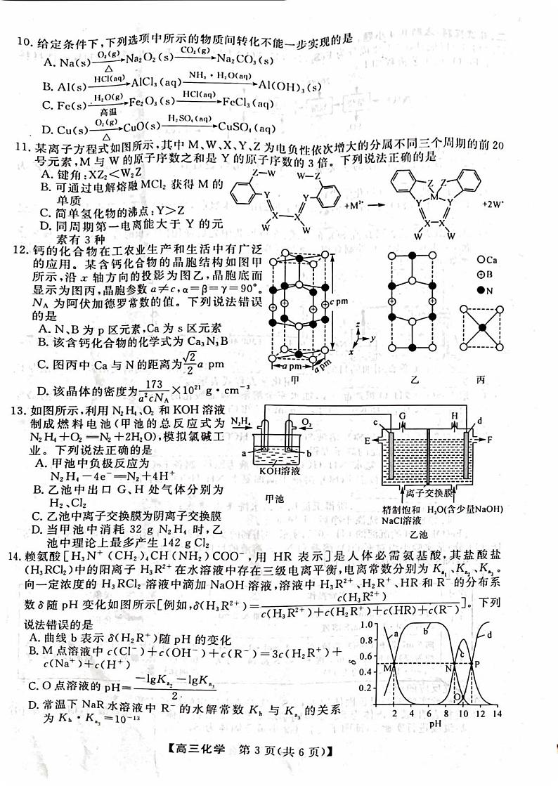 山西部分学校2025届高三上学期9月月考化学试题（含答案）第3页