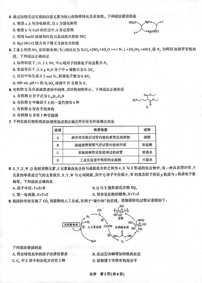 东北三省精准教学2024-2025学年高三上学期9月联考化学试卷第2页