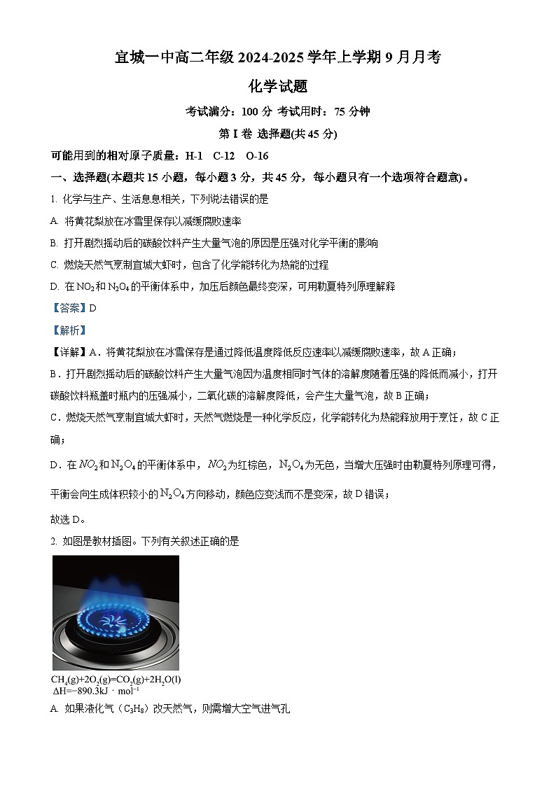 湖北省宜城市第一中学2024-2025学年高二上学期9月月考化学试卷（解析版）第1页