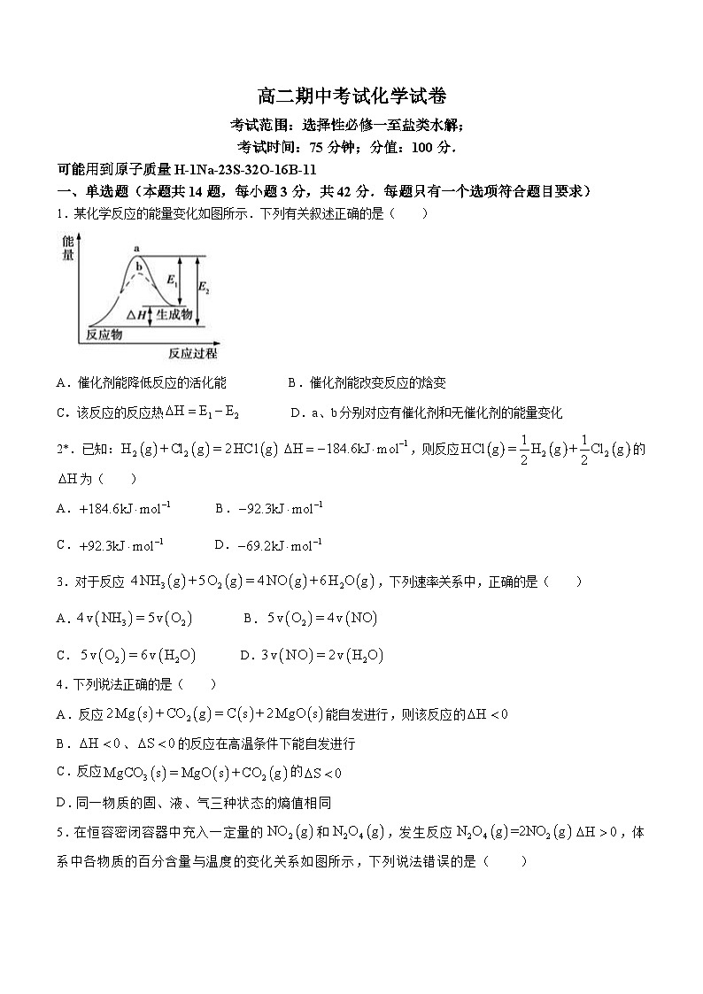 湖南省株洲市攸县健坤高级中学2023-2024学年高二上学期期中考试化学试题(无答案)01