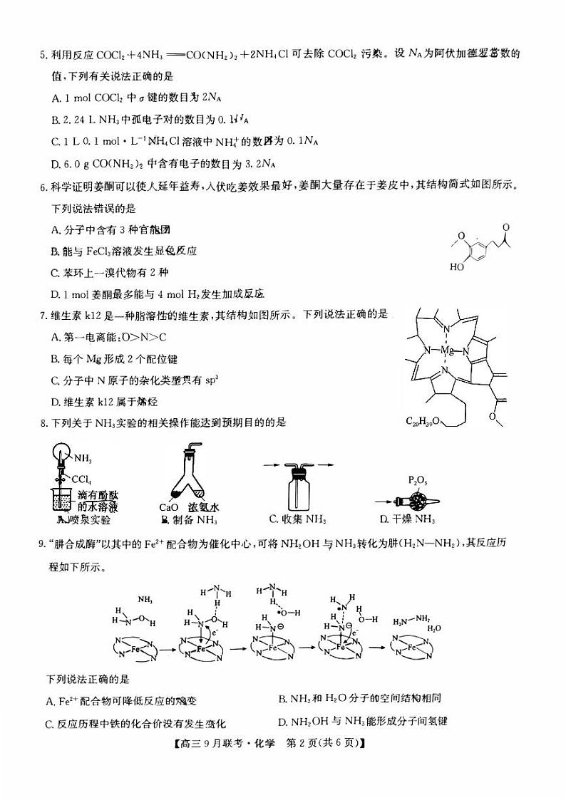江西省十校2023_2024高三化学上学期9月联考试题pdf第2页