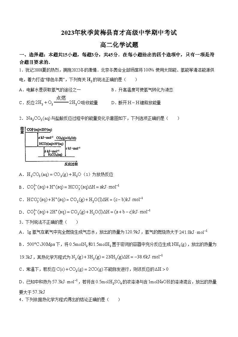 湖北省黄冈市黄梅国际育才高级中学2023-2024学年高二上学期11月期中考试化学试题第1页