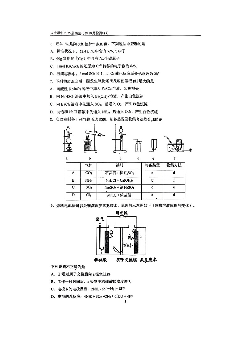 [化学]2024北京人大附中高三上学期10月月考试卷第2页