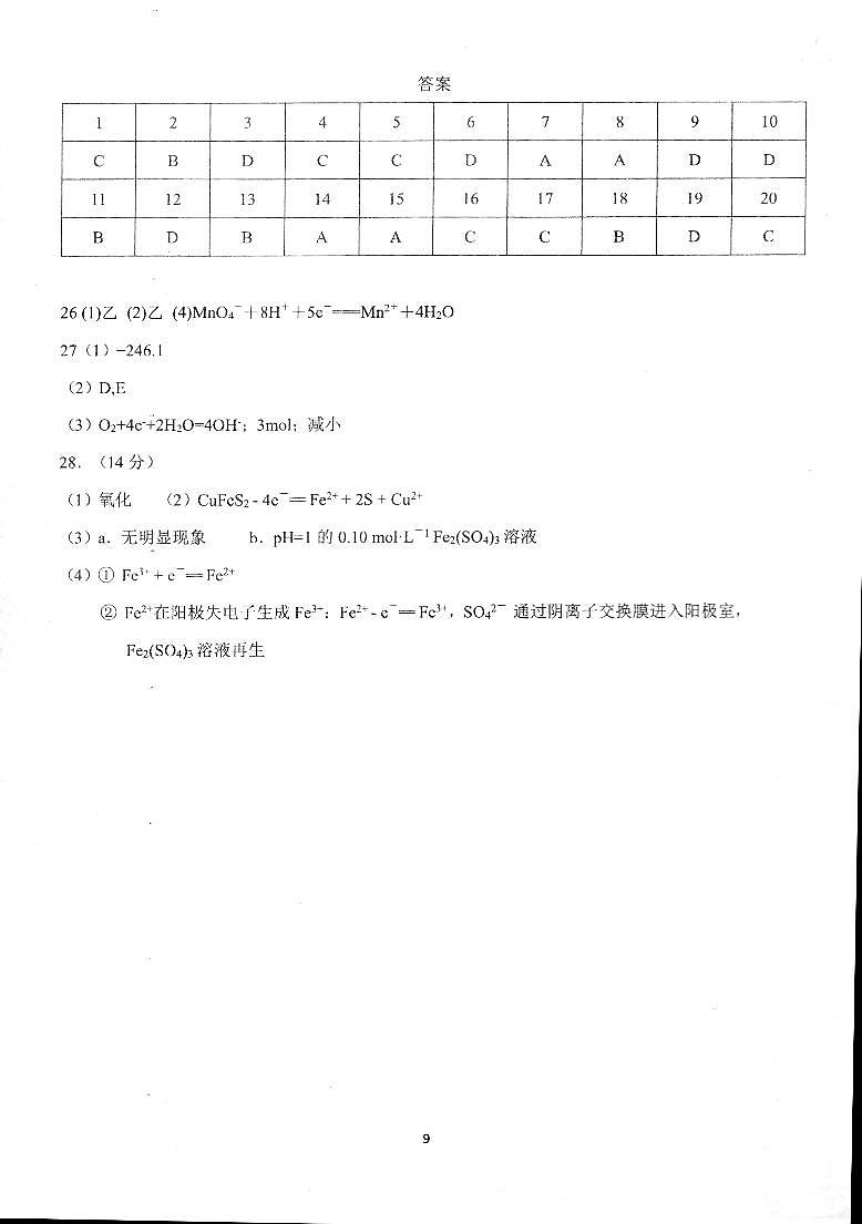 北京市海淀区北京理工大学附属中学高二化学10月月考答案第1页
