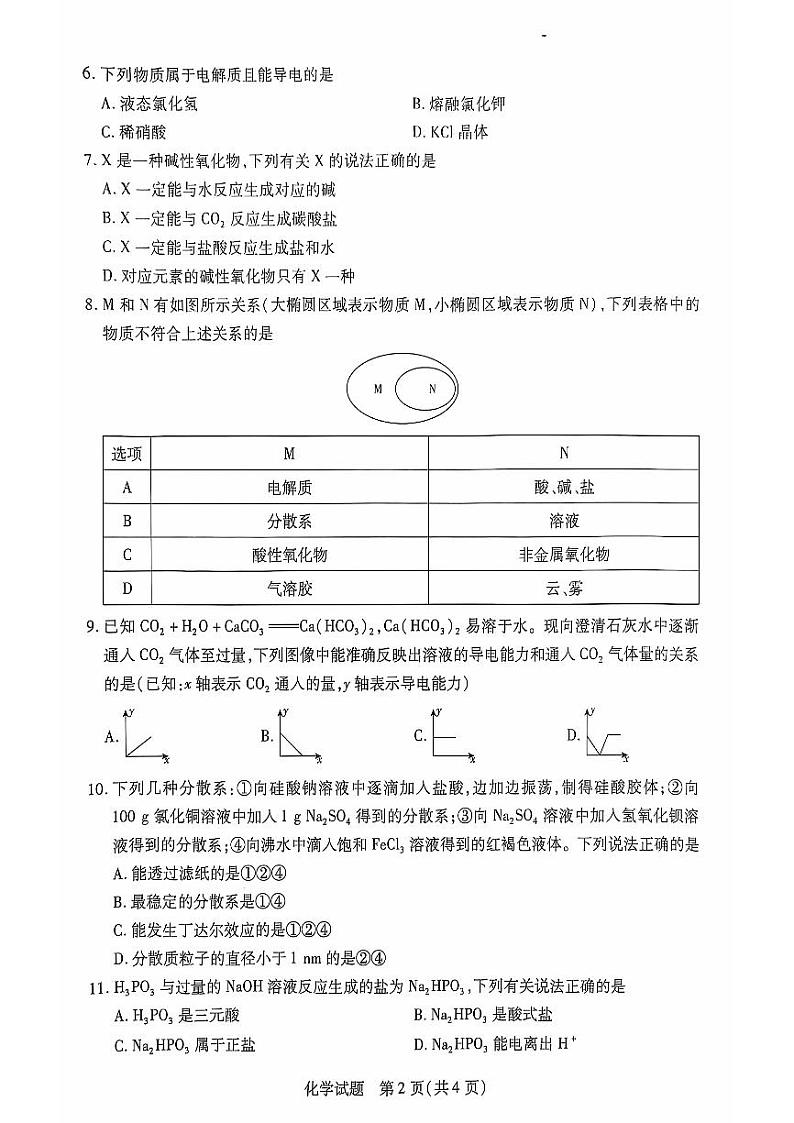 安徽省部分学校2024-2025学年高一上学期10月联考化学试题第2页