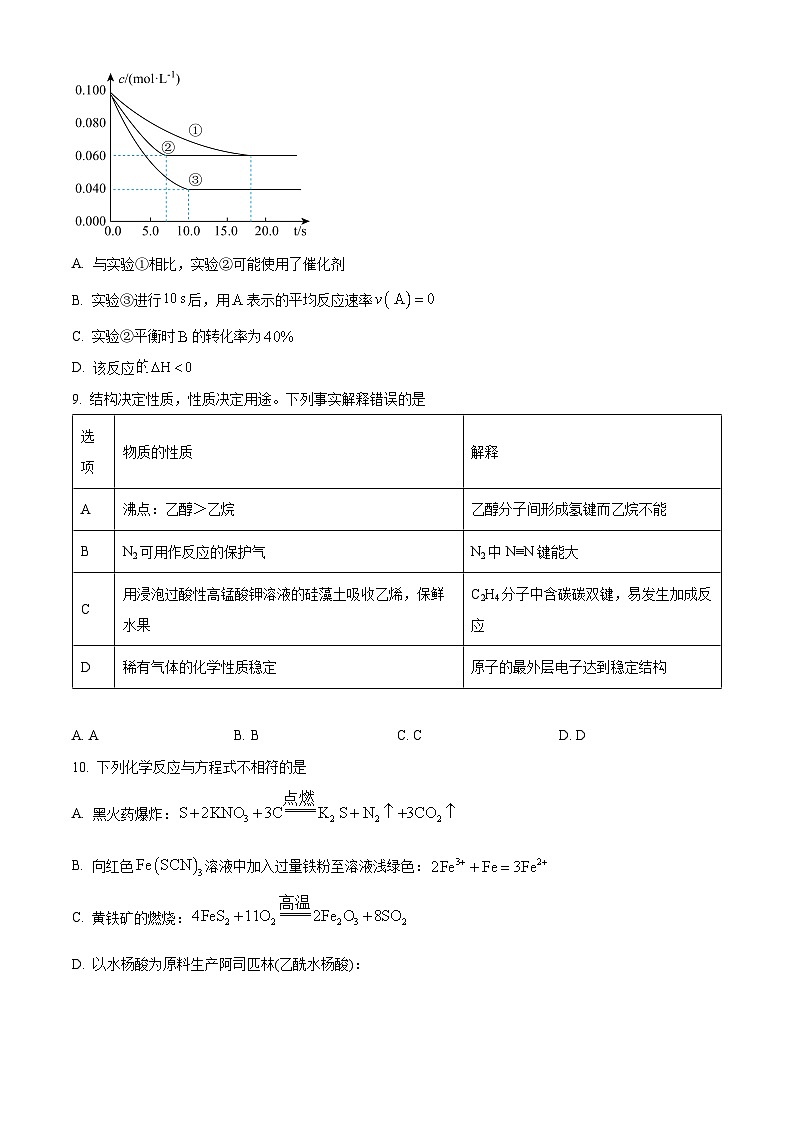 浙江省杭州市周边重点中学四校2024-2025学年高二上学期10月联考化学试题 Word版无答案第3页