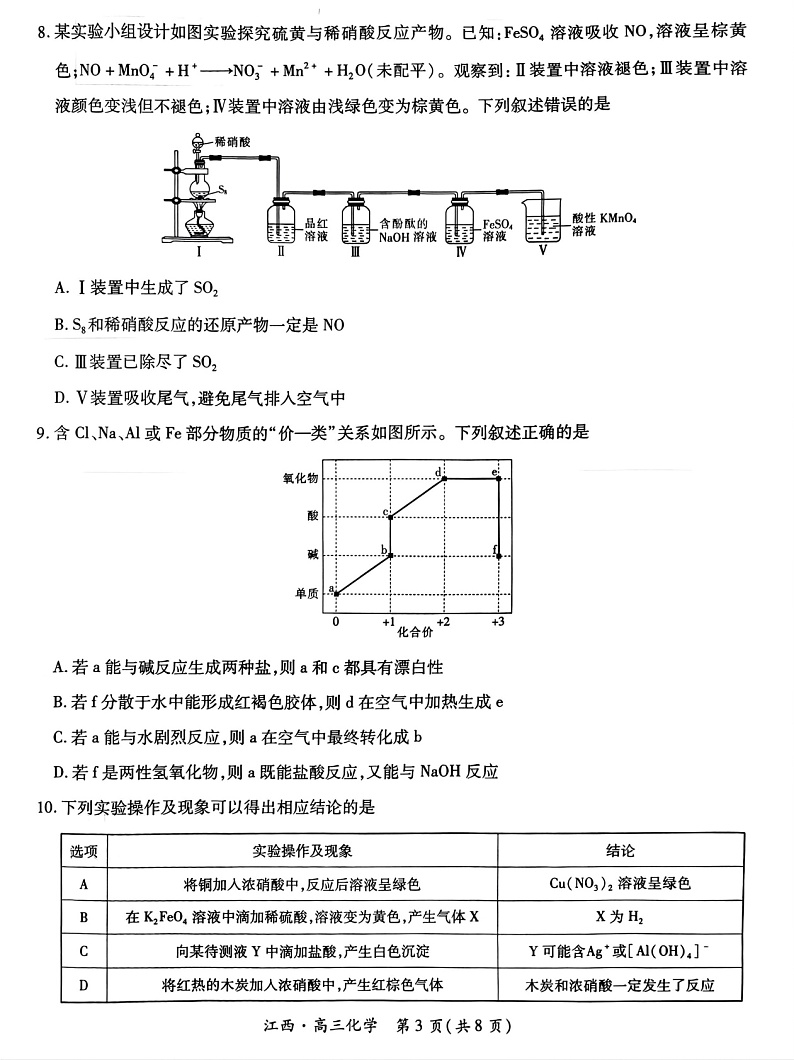 江西省上进联考2024-2025学年高三上学期10月月考化学试题第3页