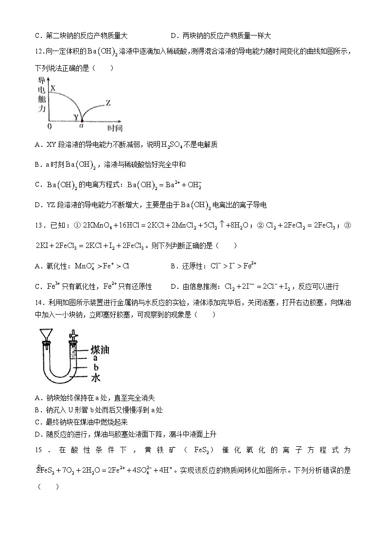 广东省阳江市两阳中学2023-2024学年高一上学期第一次月考化学试题(无答案)第3页