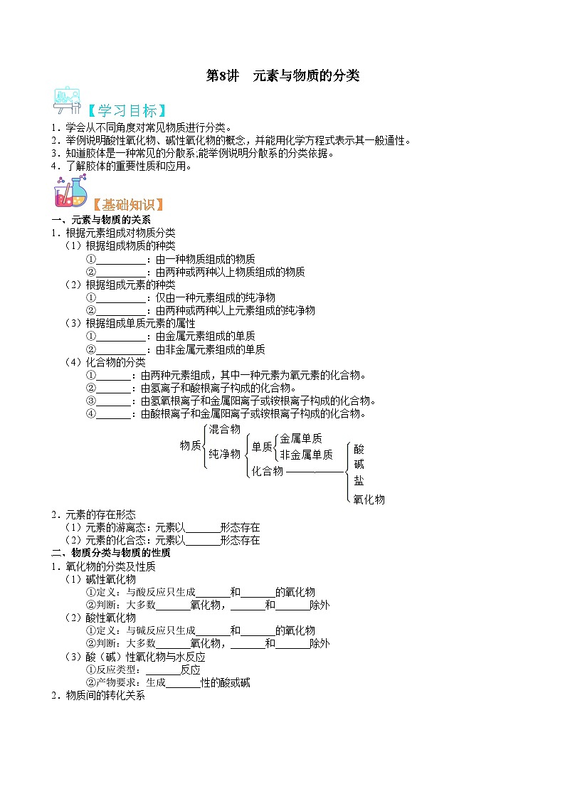 第08讲  元素与物质的分类-新高一化学暑假精品课程（鲁科版2019）（原卷版）第1页