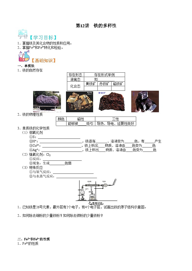 第12讲 铁的多样性-新高一化学暑假精品课程（鲁科版2019）（原卷版）第1页
