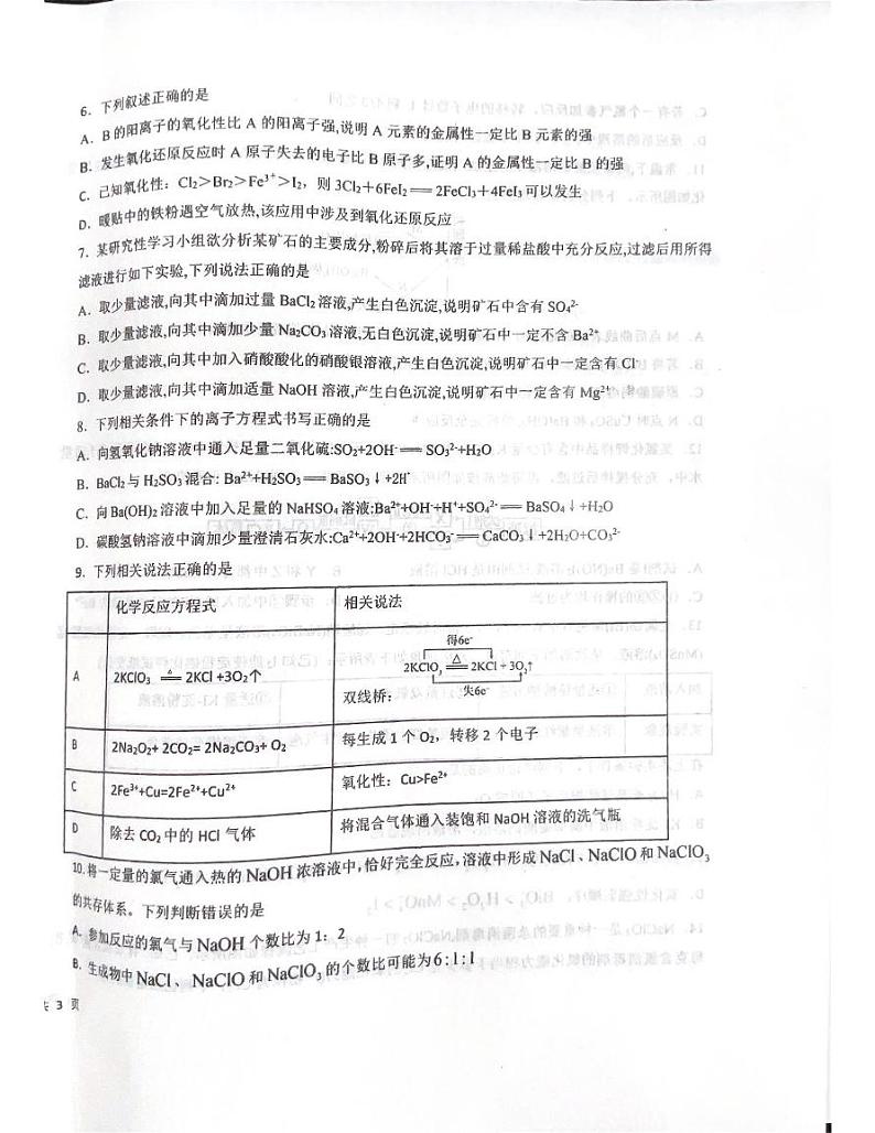 四川省成都市树德中学2024-2025学年高一上学期10月月考化学试题第2页