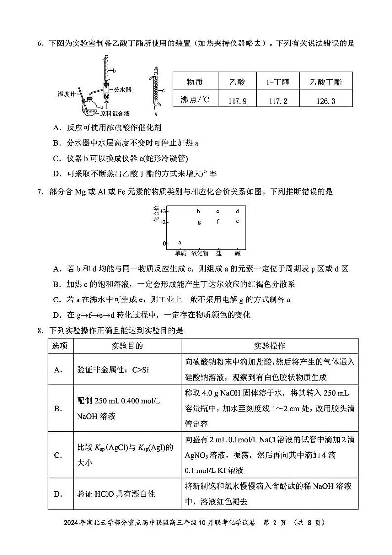 2024年湖北云学部分重点高中联盟高三年级10月联考 化学第2页