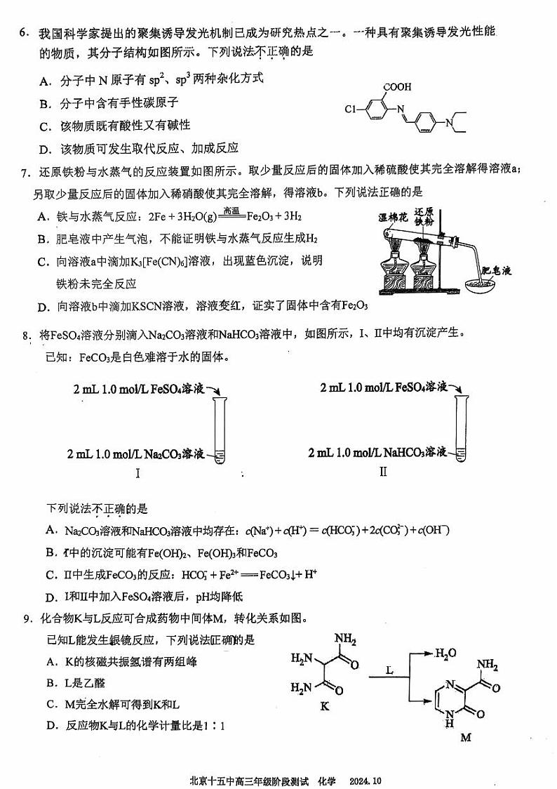 北京市第十五中学2024-2025学年高三上学期10月月考化学试题02