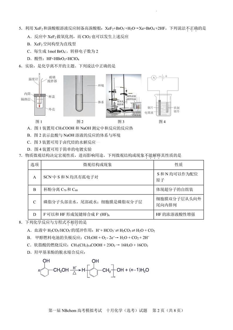 [化学]浙江第一届NBchem2024～2025学年高三上学期高考模拟考试试题(有答案)第2页