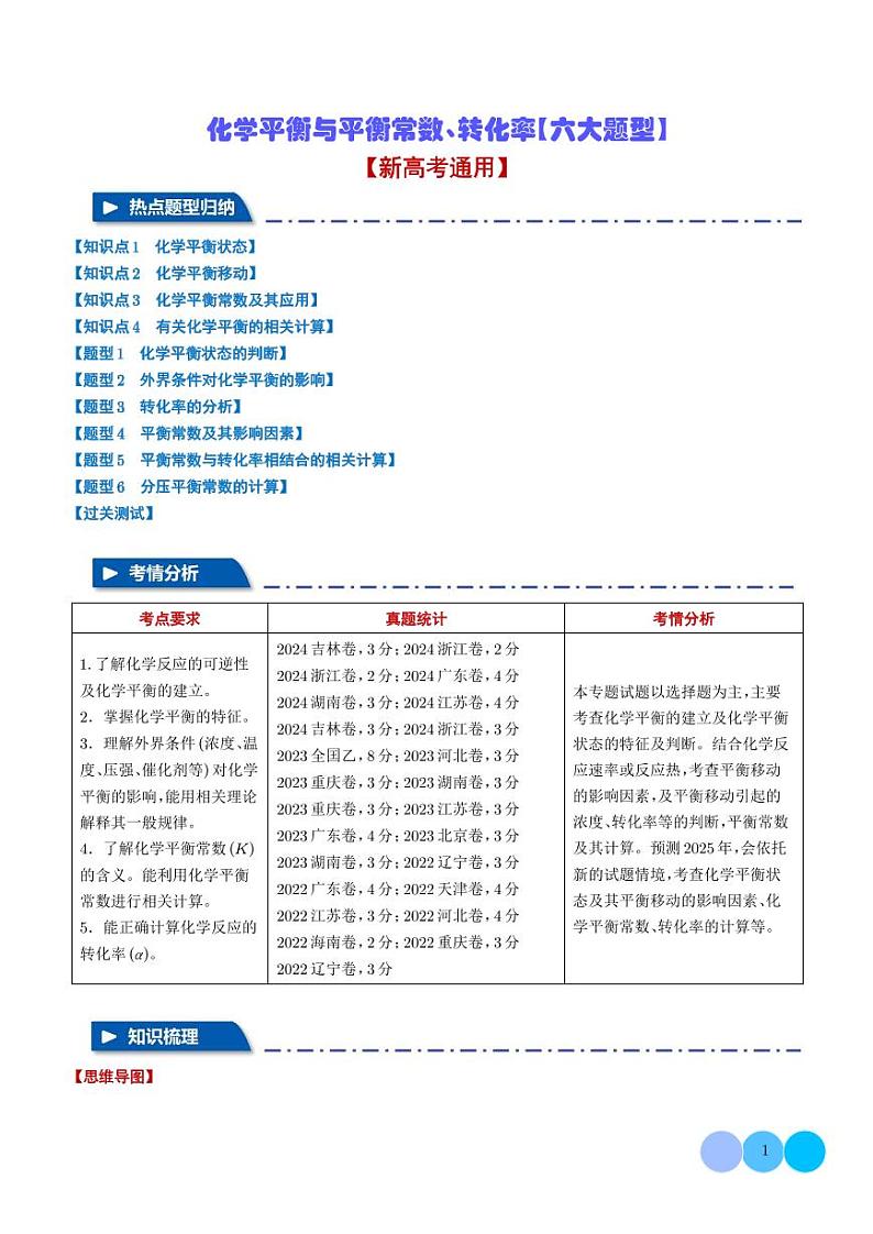 化学平衡与平衡常数、转化率【六大题型】（学生版）第1页