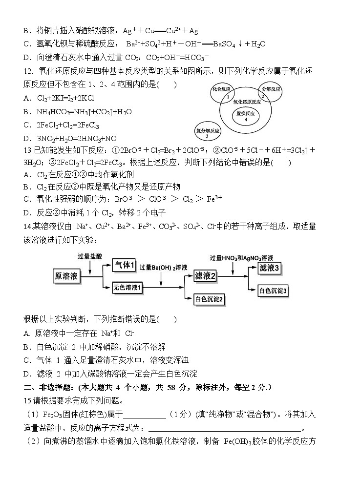 四川省绵阳市三台中学校2024-2025学年高一上学期10月月考  化学试题第3页