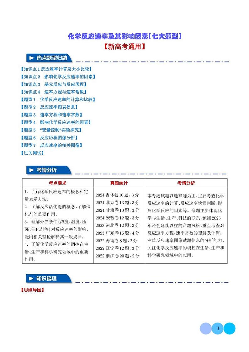 化学反应速率及其影响因素【七大题型】（解析版）第1页