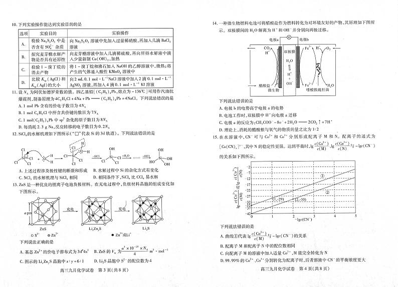 湖北省2024-2025学年度武汉市高三九月调研考试试卷+化学第2页