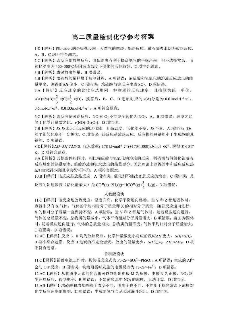 临清一中高二上学期第一次化学月考202410化学解析第1页