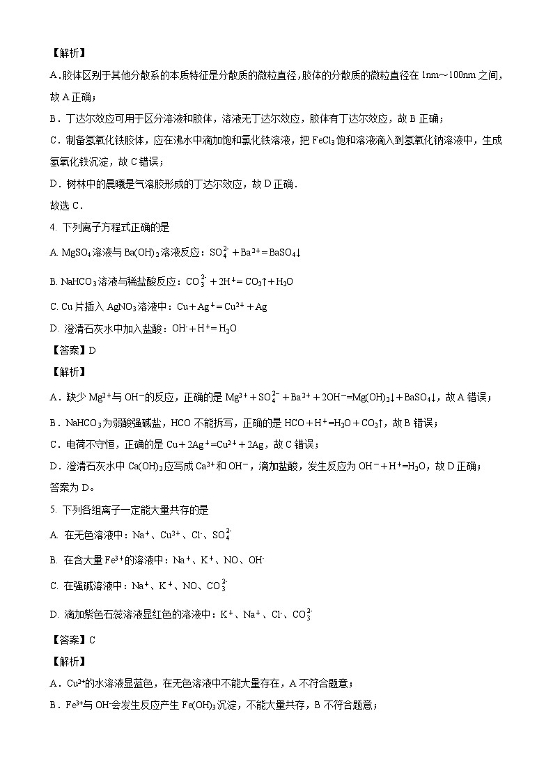 江西省赣州市瑞金第一中学2024-2025学年高一上学期第一次月考 化学试题（解析版）第2页