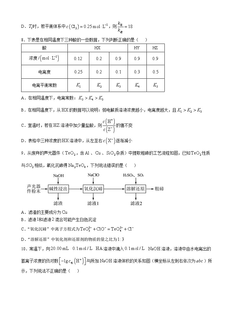 山东省青岛市第一中学2024-2025学年高二上学期 第一次月考化学试卷(无答案)03