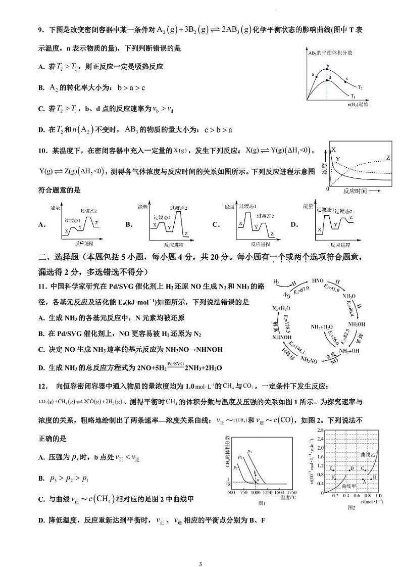 山东省东营市广饶县第一中学（二校区）2024-2025学年高二上学期10月月考化学试题03