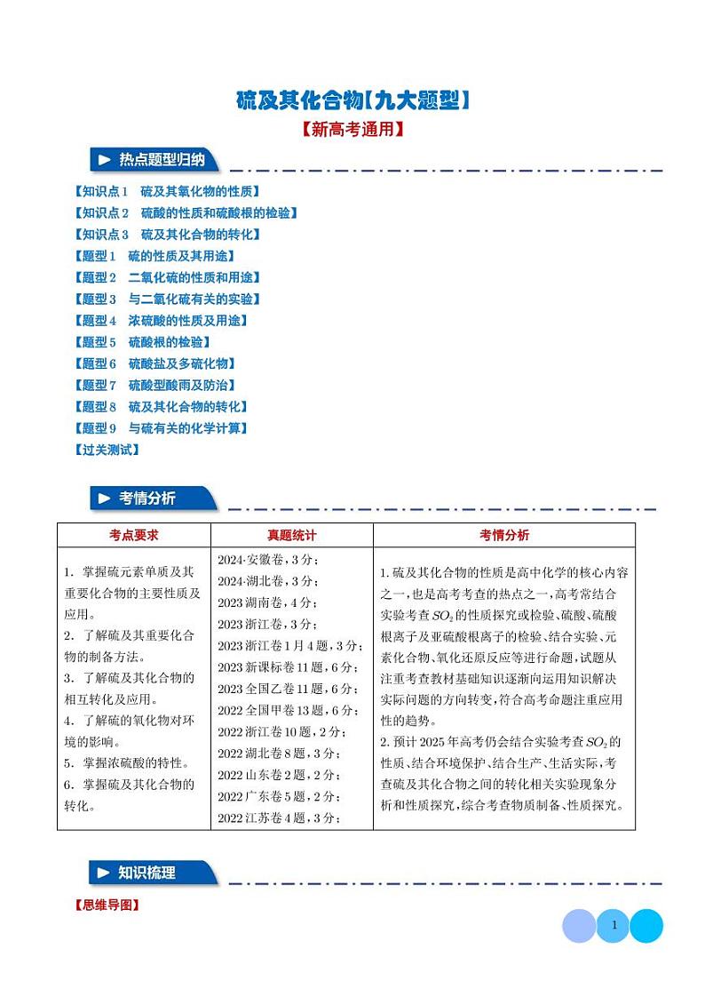 硫及其化合物【六大题型】（解析版）第1页
