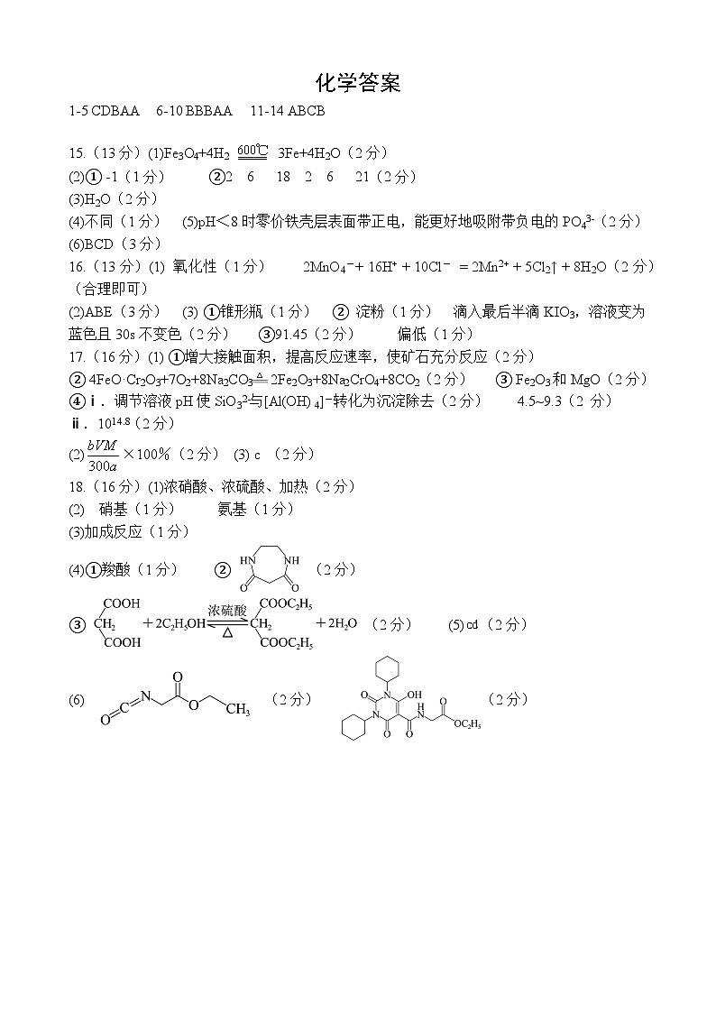 河北省部分学校2024-2025学年高三上学期第二次质检化学试题（PDF版，含答案）01