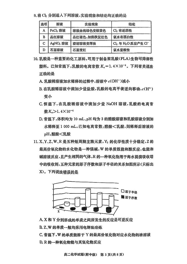 湖南省长沙市湖南师范大学附属中学2024-2025学年高二上学期第一次月考 化学试卷03