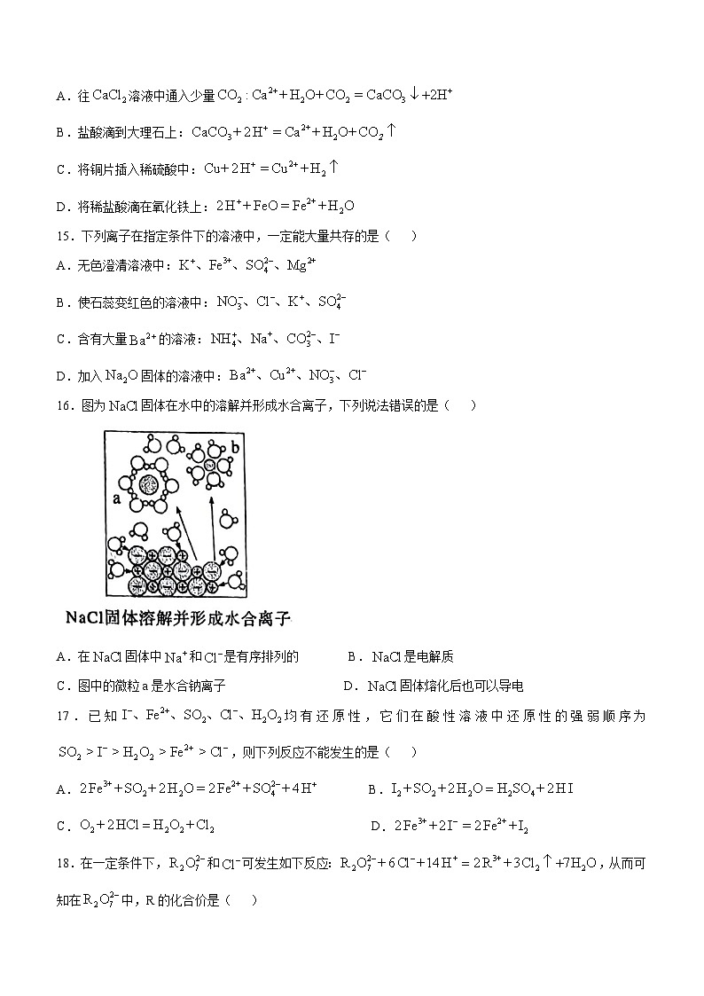 北京市顺义牛栏山第一中学板桥学校2024-2025学年高一上学期10月月考  化学试题(无答案)第3页