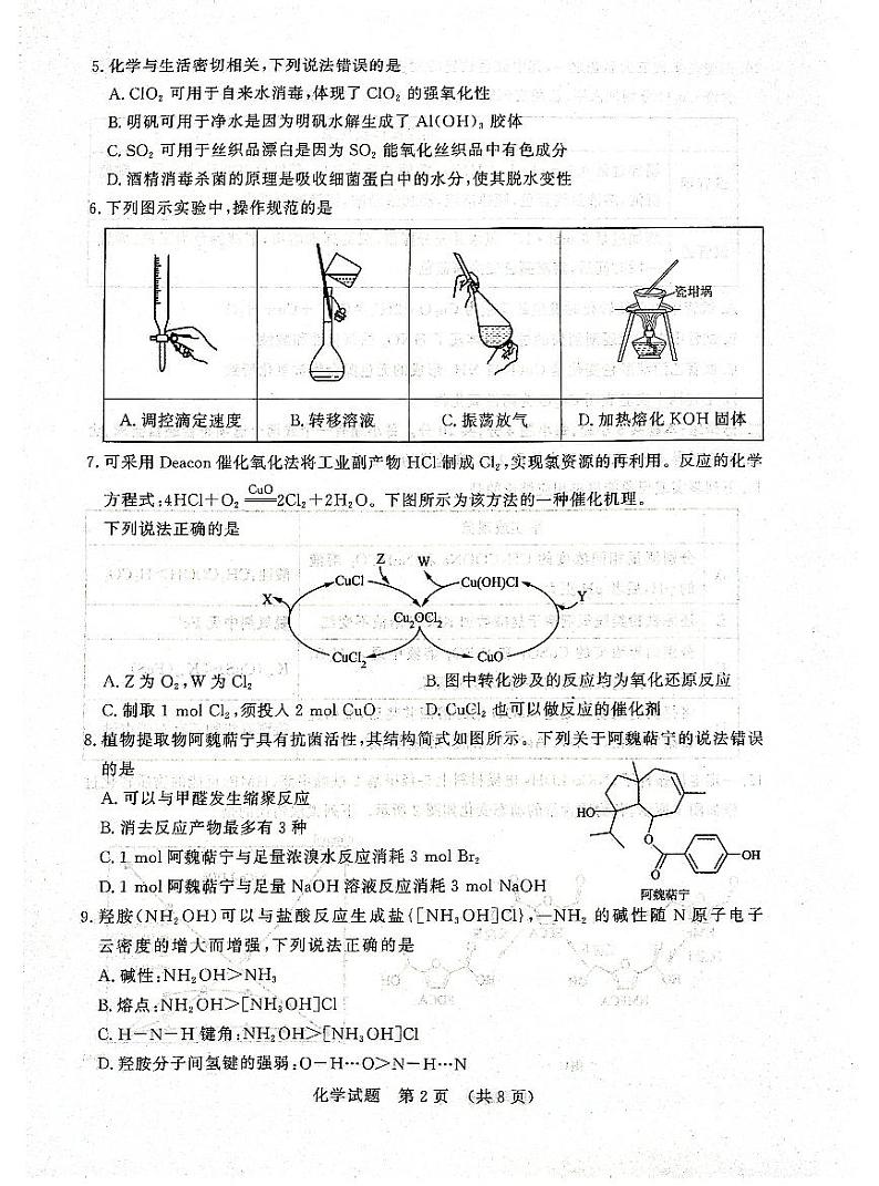 山东济南2024年高三九月摸底考试 化学试题（含答案）第2页