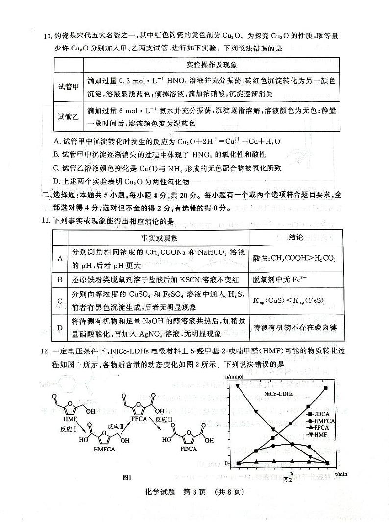 山东济南2024年高三九月摸底考试 化学试题（含答案）第3页