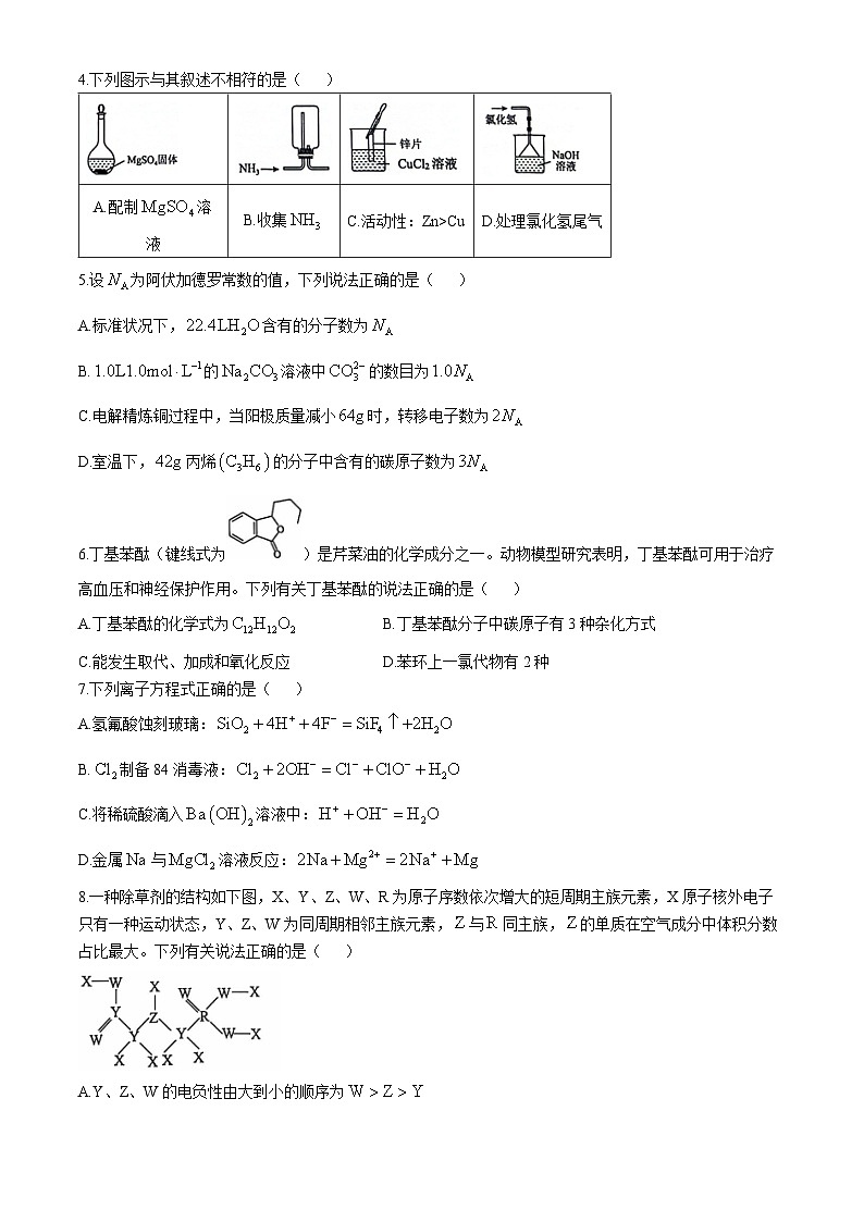 广西玉林市2025届高三上学期10月第一次教学质量监测化学试题（Word版附解析）第2页