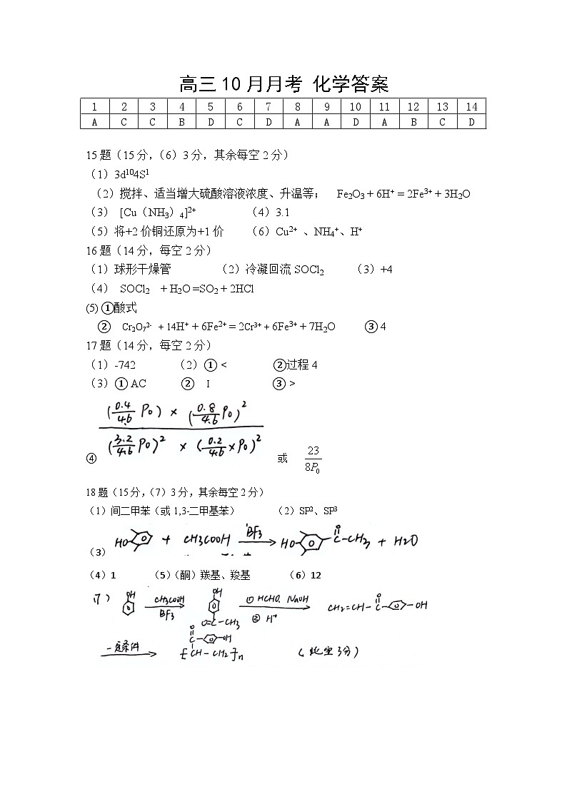 重庆市铜梁一中2024-2025学年高三上学期10月月考+化学试题word01