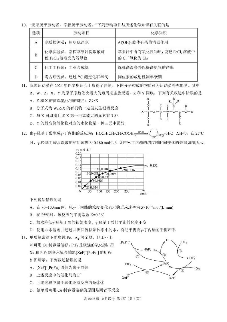 化学丨四川省绵阳市南山中学集团学校2025届高三10月联考化学试卷及答案第3页