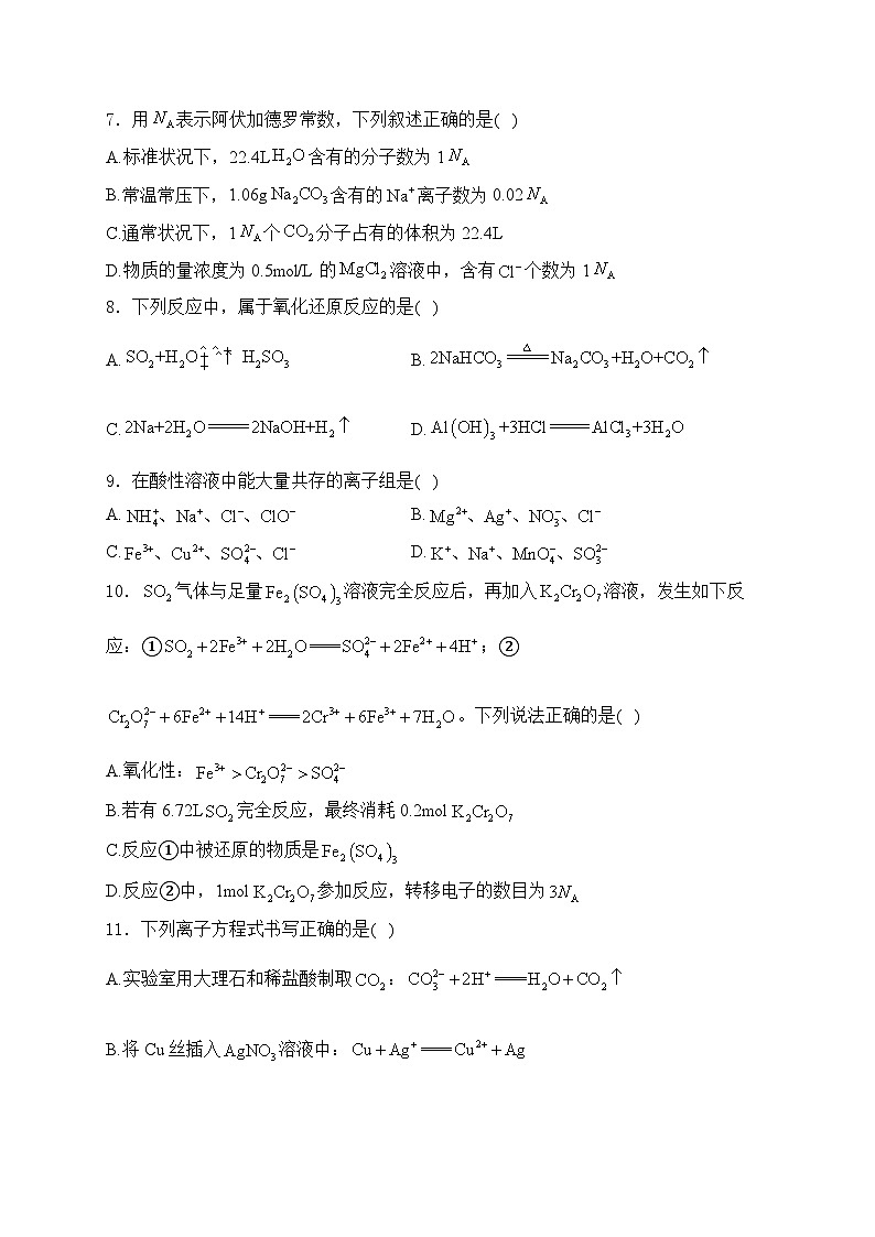 山东省泰安市肥城海亮外国语学校2024-2025学年高一上学期期中模拟测试化学试题第2页