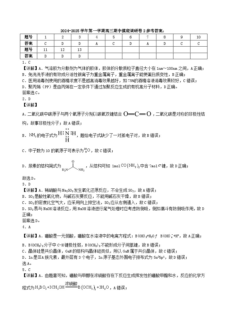 2024-2025学年第一学期高三期中摸底调研卷2答案第1页