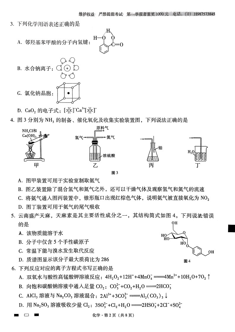 云南师范大学附属中学2024-2025学年高三上学期10月月考+化学试题第2页