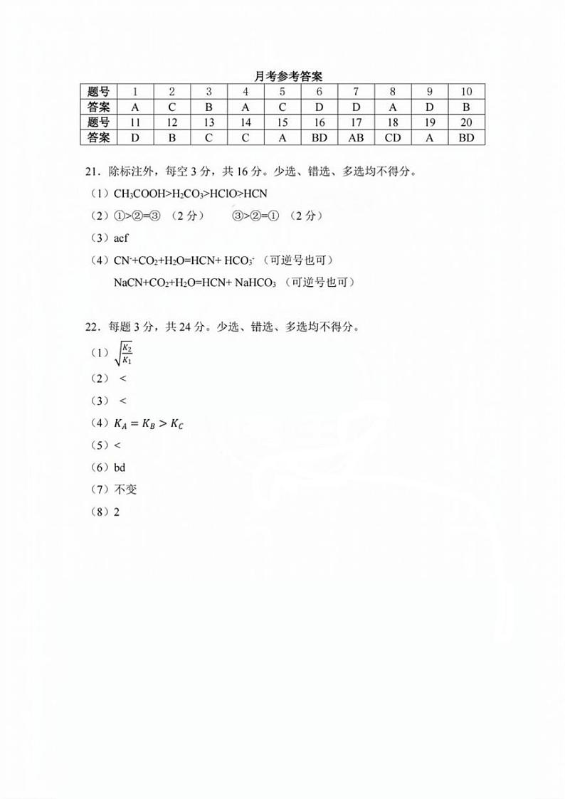 2024年天津市新华中学高二上第一次月考——化学答案第1页